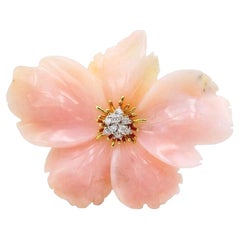 Blush Pink Coral and Diamond Flower Brooch
