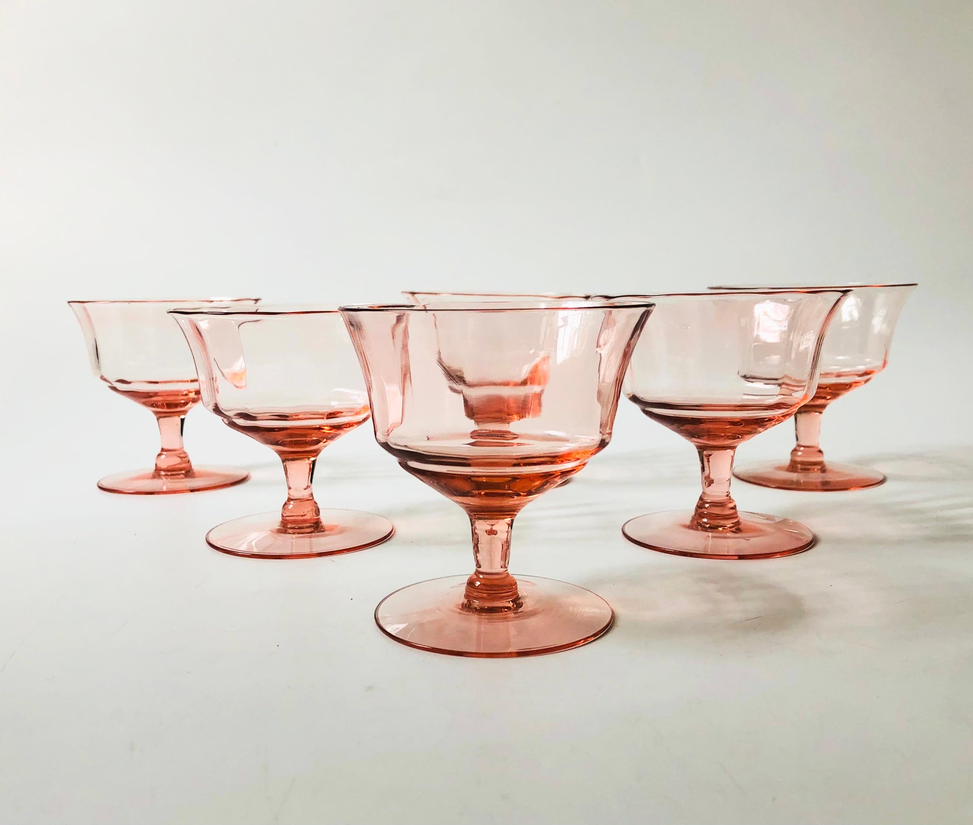 Art Nouveau Blush Pink Coupe Glasses, Set of 6