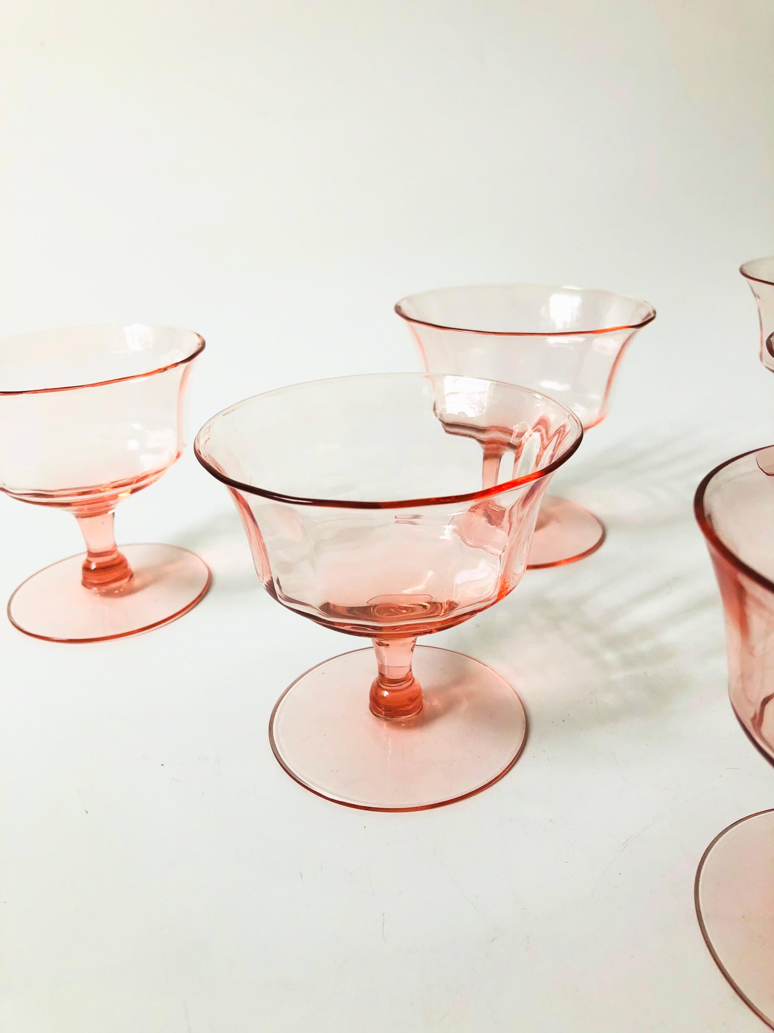 Blush Pink Coupe Glasses, Set of 6 In Good Condition In Vallejo, CA