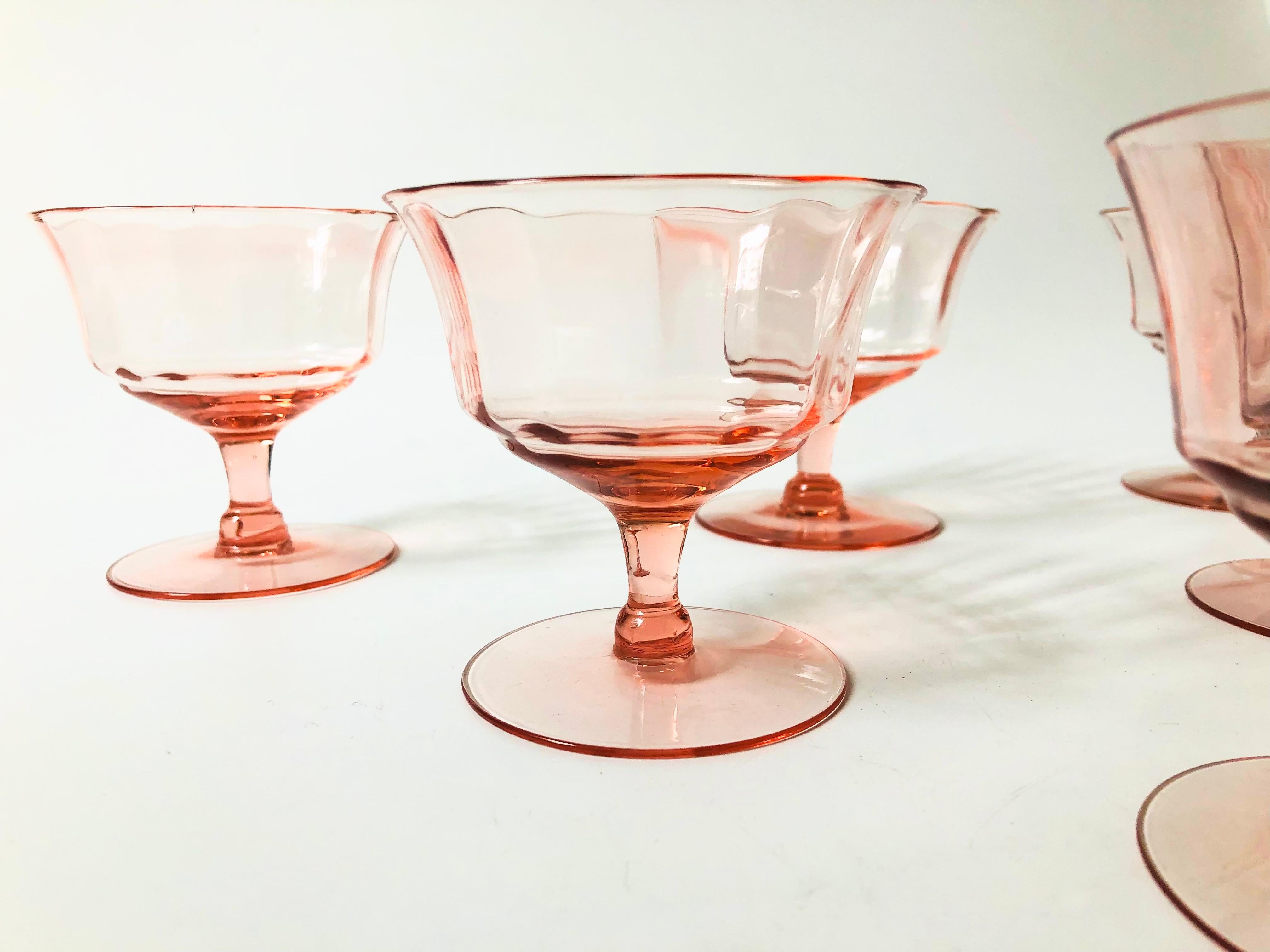 20th Century Blush Pink Coupe Glasses, Set of 6