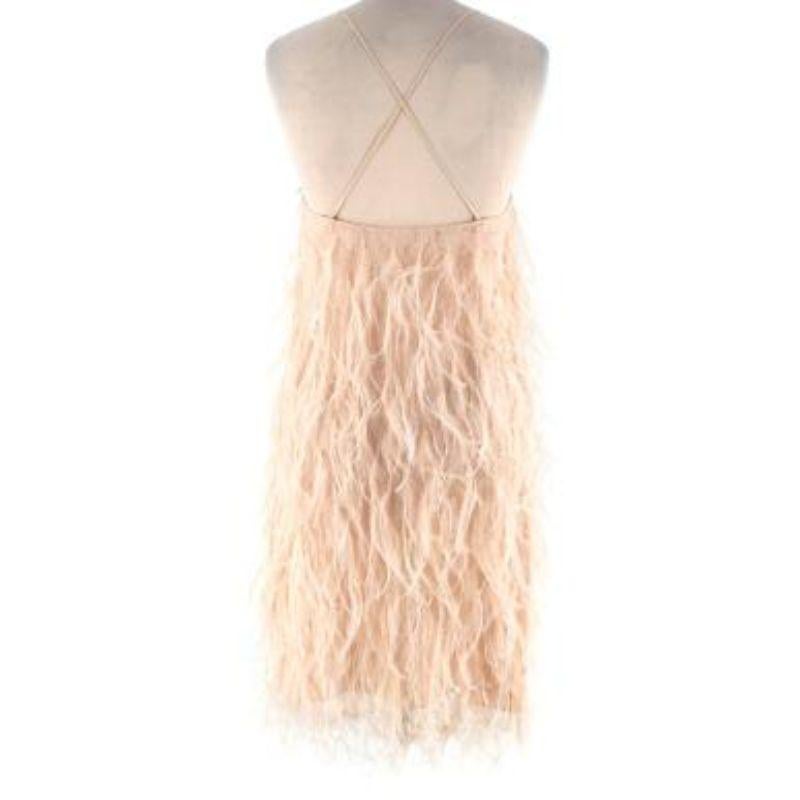 Prada Blush pink feather trimmed lace mini dress
 

 - Playful lace mini dress trimmed with individual marabou strands
 - Shoestring straps and crossover back
 - Fully lined 
 

 Materials:
 This item does not have a care label, but we believe it to