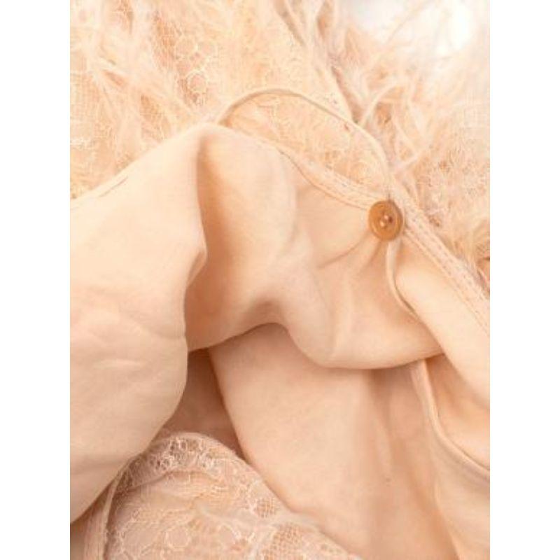 Women's Blush pink feather trimmed lace mini dress For Sale