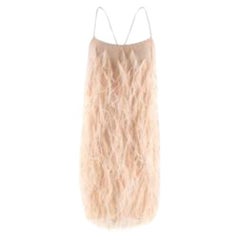 Blush pink feather trimmed lace mini dress
