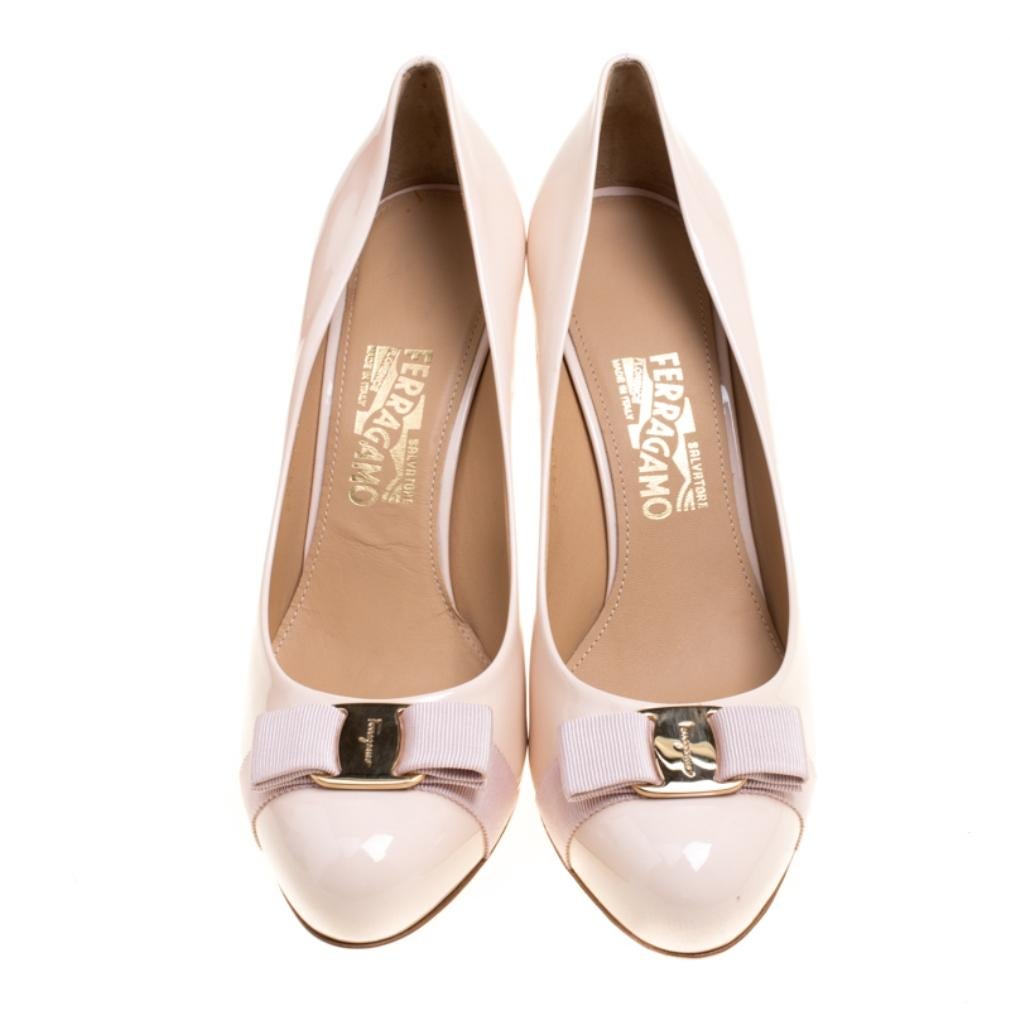 White Blush Pink Patent Leather Carla Vara Bow Pumps Size 41.5