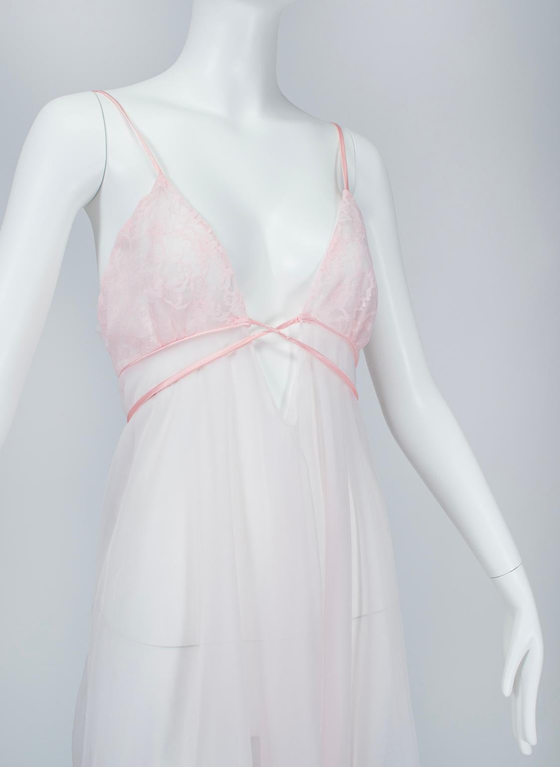 Rosa Puderquaste Negligée Nachthemd mit Marabu-Federkrawatten - S-M, 1960er Jahre Damen im Angebot