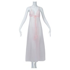 Blush Pink Powder Puff Negligée Nightgown with Marabou Feather Ties - S-M, 1960s