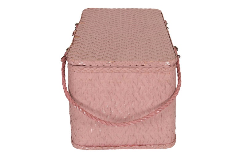 Blush Pink Rattan Picnic Basket For Sale at 1stDibs