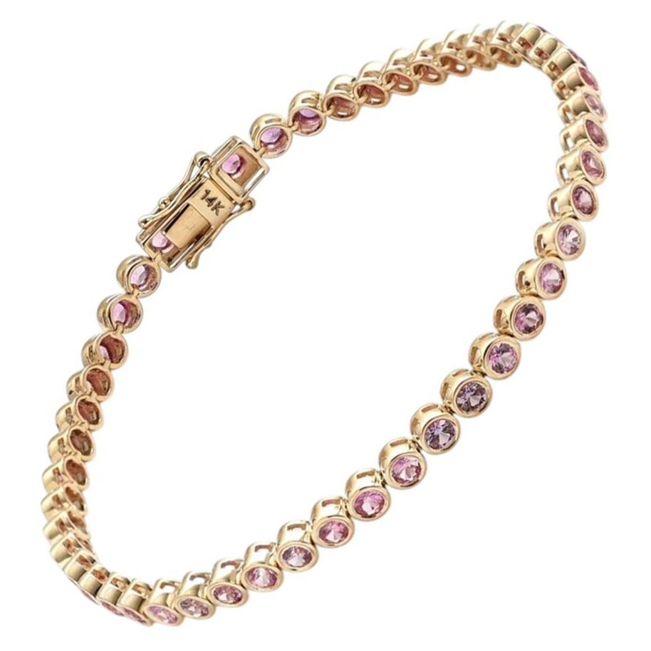 3.64ct Blush Pink Sapphire 14K Yellow Gold Tennis Bracelet