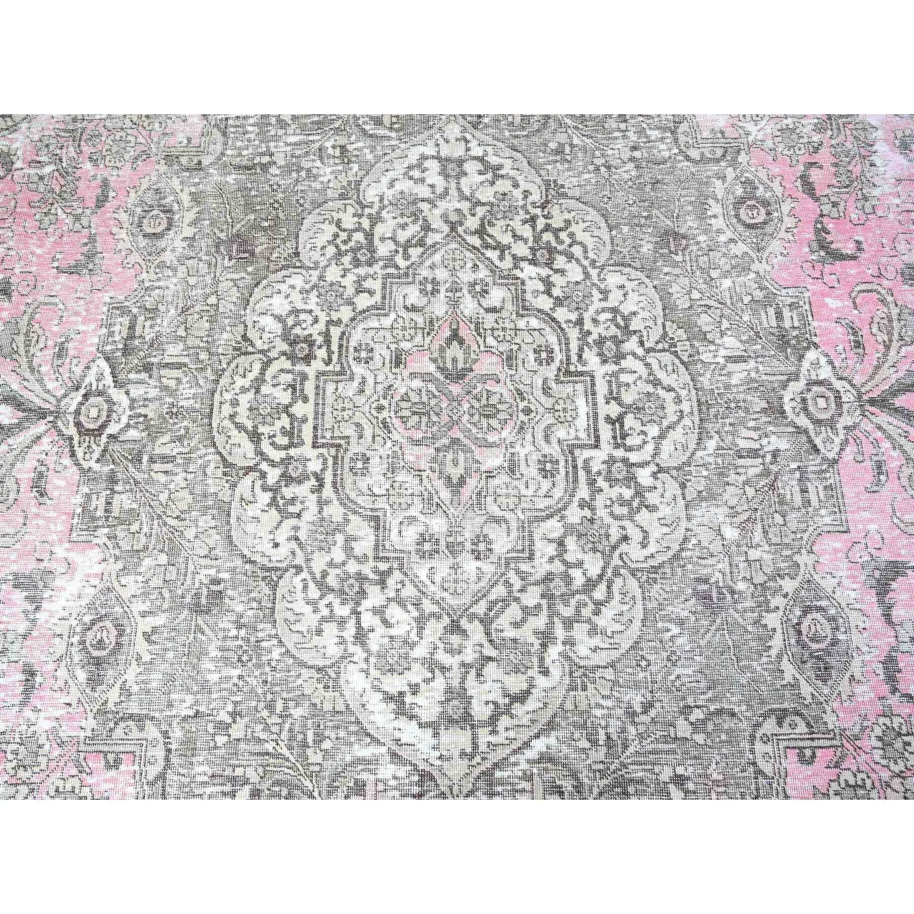 Blush Pink Vintage Tabriz Worn Out Soft Wool Hand Knotted Rug 11'3