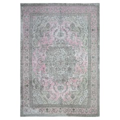 Blush Pink Vintage Tabriz Worn Out Soft Wool Hand Knotted Rug 11'3"x15'9"