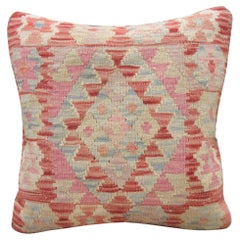 Blush Pink Wool Kilim Cushion Cover Handwoven Geometric Scatter Cushion