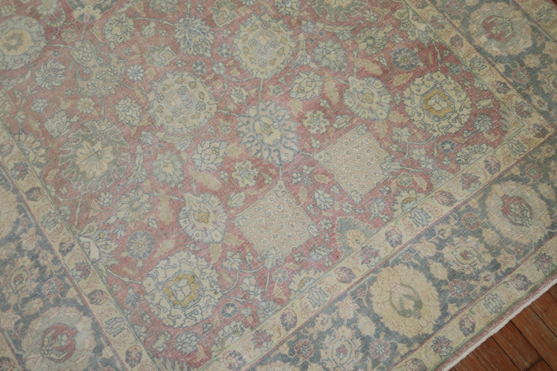 Blush Raspberry Pink Persian Tabriz Rug In Good Condition For Sale In New York, NY