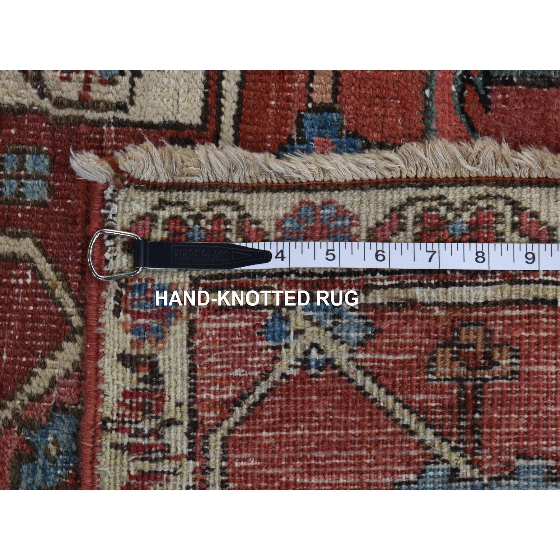Blush Red Antique Persian Serapi Heriz Even Wear Hand Knotted Wool Oversized Rug For Sale 5