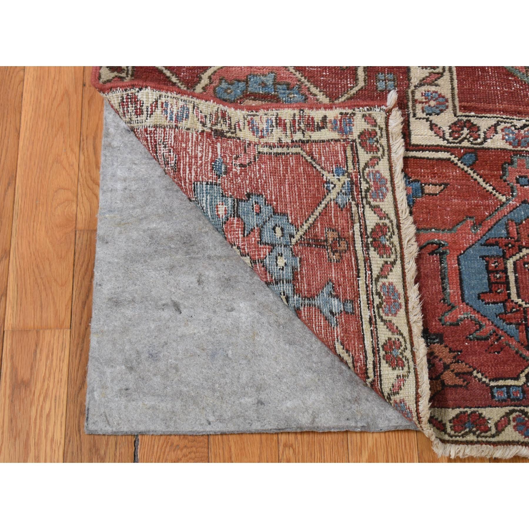 Hand-Knotted Blush Red Antique Persian Serapi Heriz Even Wear Hand Knotted Wool Oversized Rug For Sale