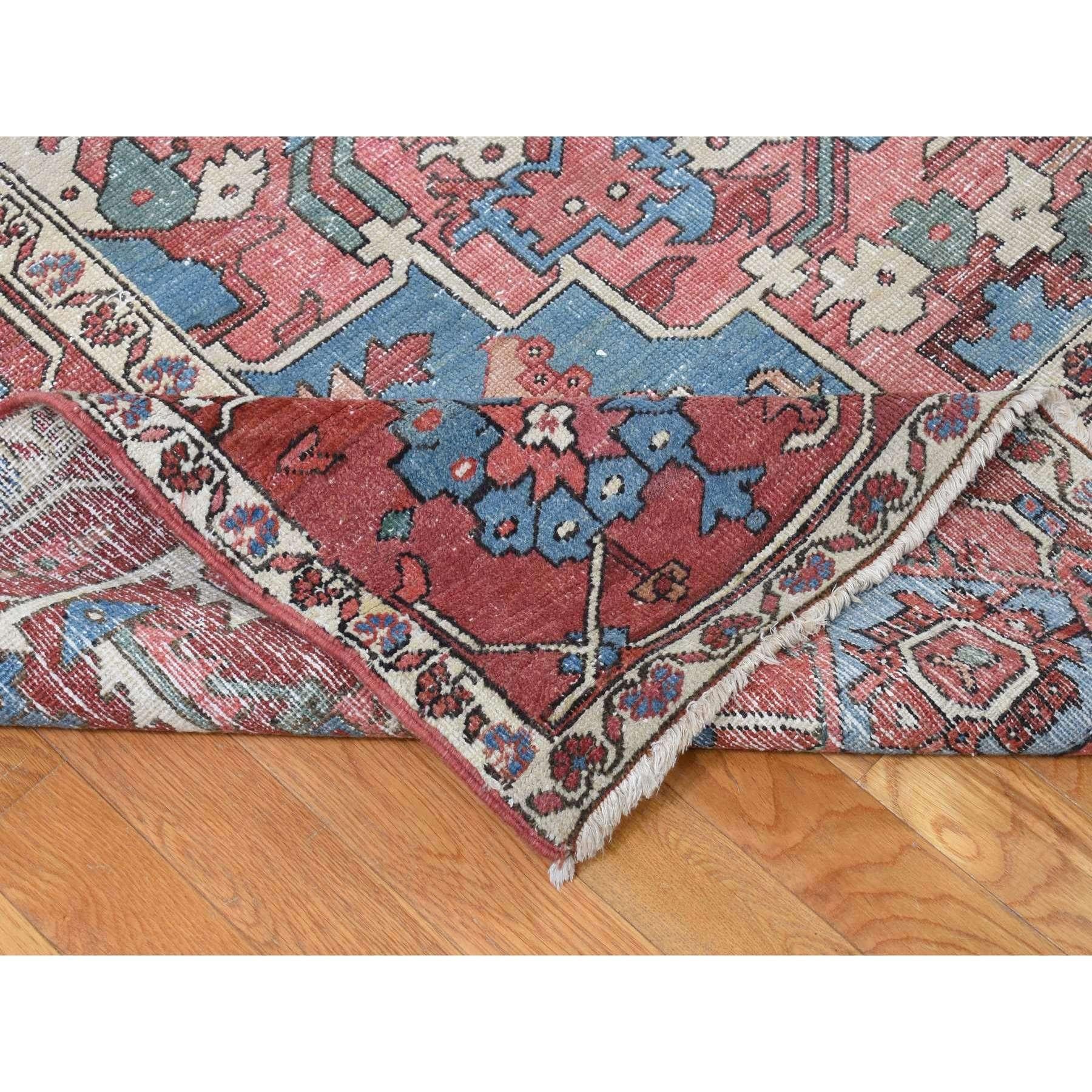 Early 20th Century Blush Red Antique Persian Serapi Heriz Even Wear Hand Knotted Wool Oversized Rug For Sale