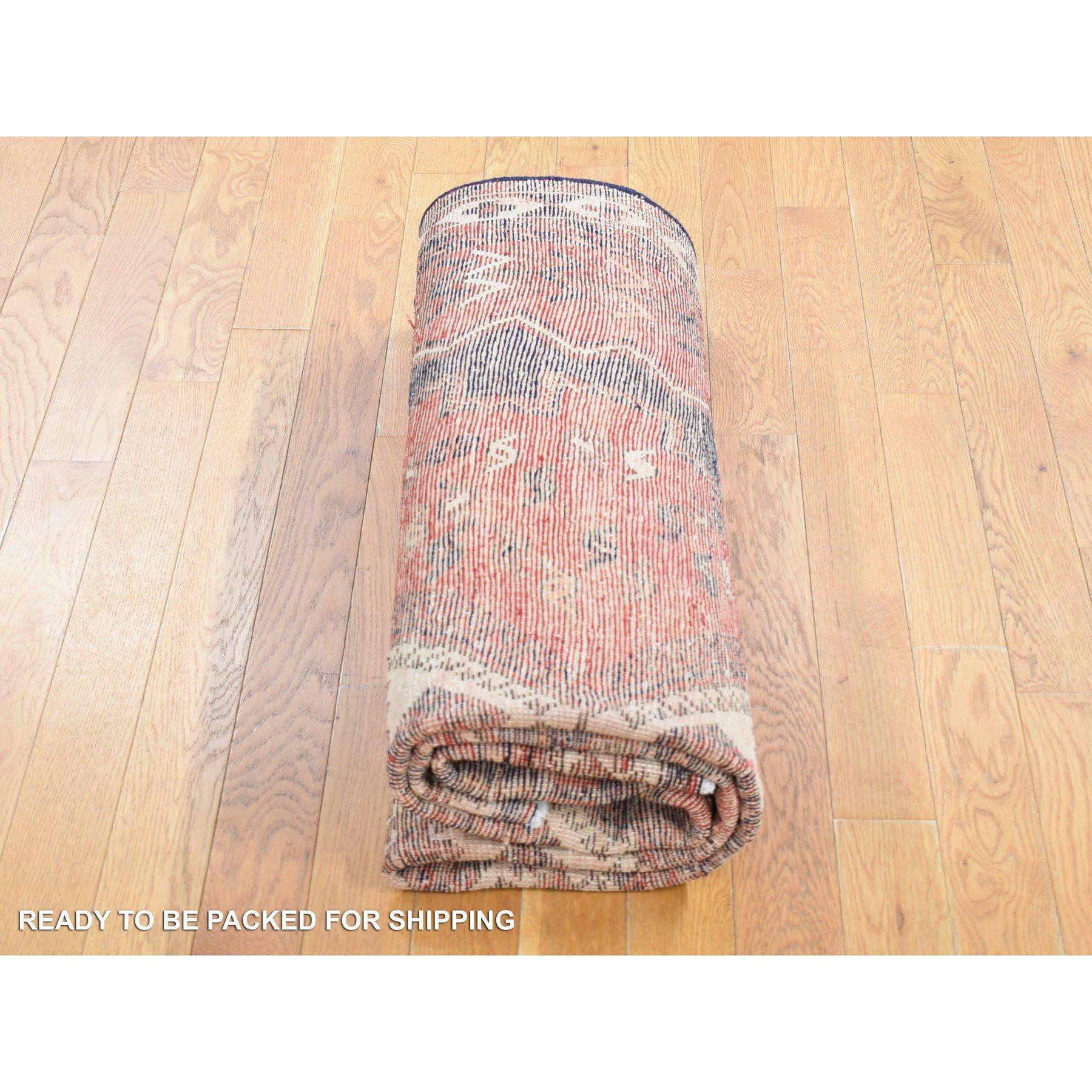 Blush Red Vintage Persian Bakhtiari Abrash Full Pile Pure Wool Hand Knotted Rug In Good Condition For Sale In Carlstadt, NJ