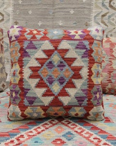Blush Red Wool Kilim Cushion Cover Handwoven Geometric Scatter Cushion