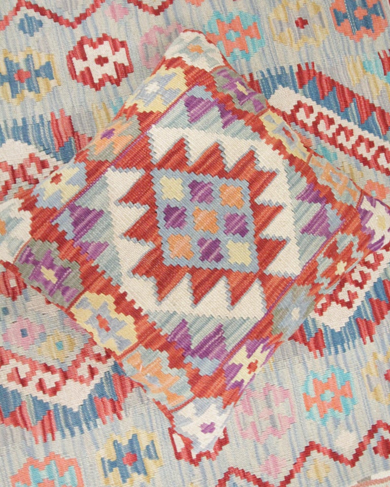 Blush Red Wool Kilim Cushion Cover Handwoven Geometric Scatter Cushion In New Condition For Sale In Hampshire, GB