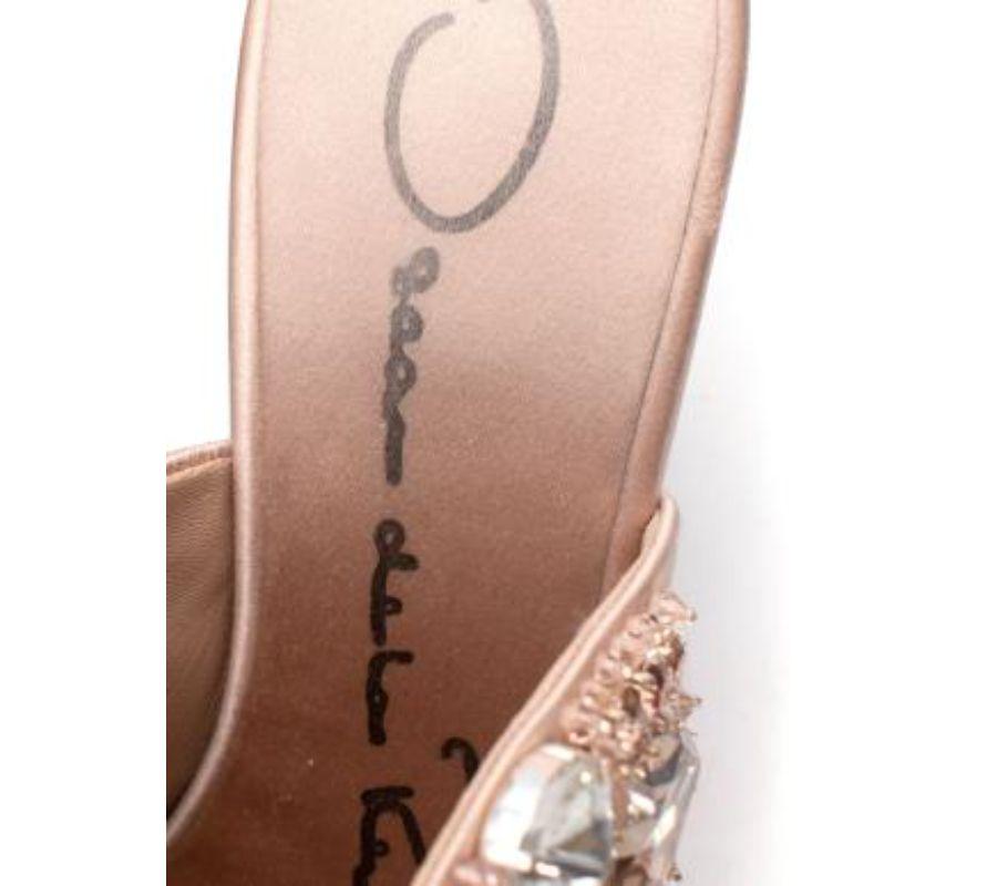 Oscar de la Renta Blush Satin Crystal Studded Heeled Mules For Sale 3