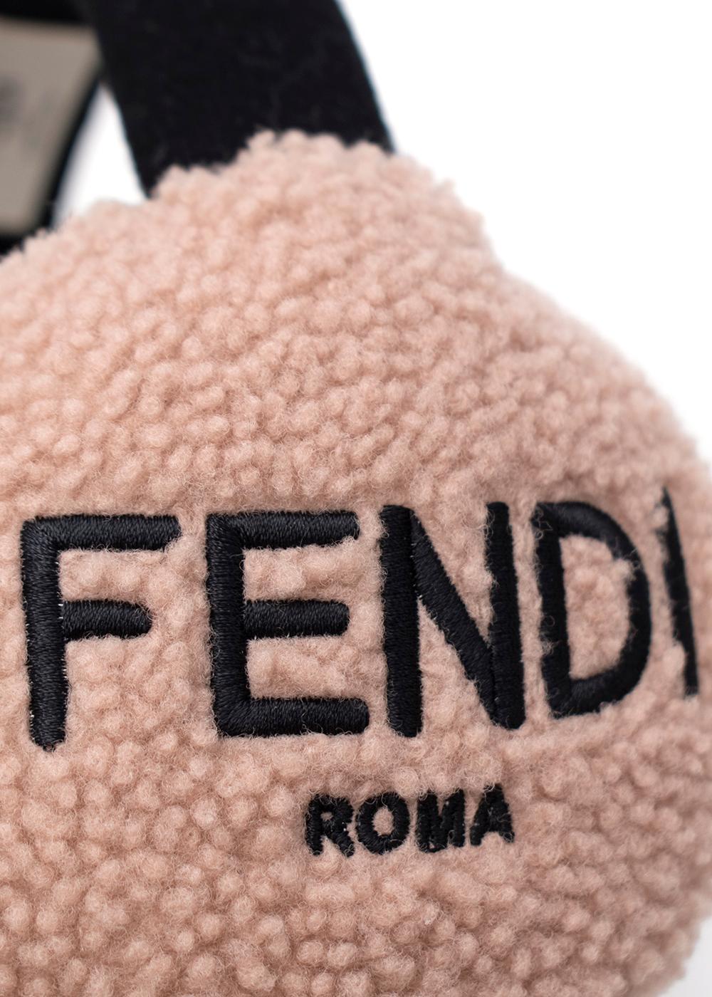 Gray Fendi Blush Shearling Logo Embroidered Ear Muffs For Sale