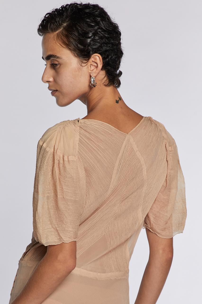 Errötetes Seiden-Chiffonkleid 1930er Jahre Damen im Angebot