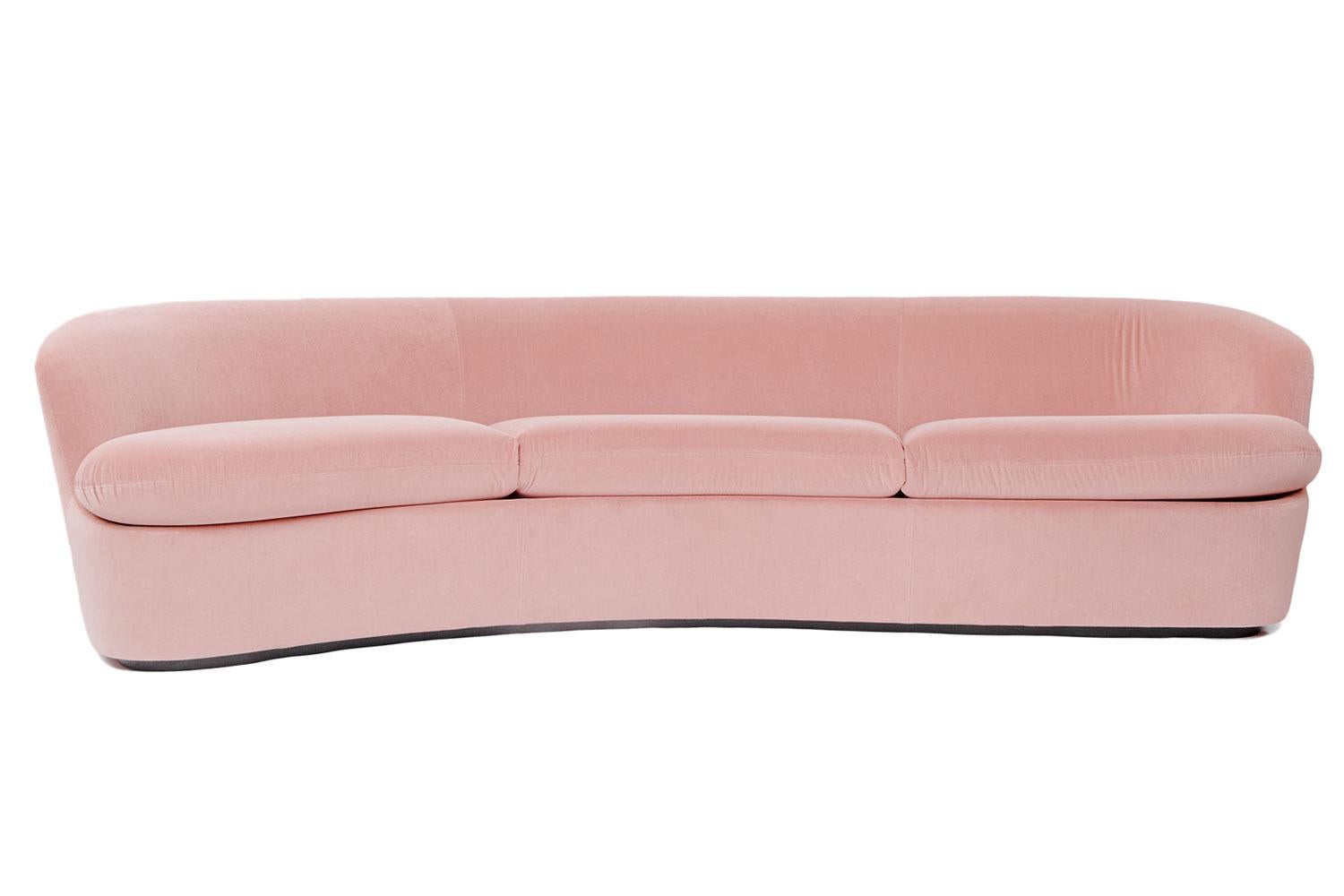 Modern Blush Velvet 3-Seat Curved Sofa, Cappellini