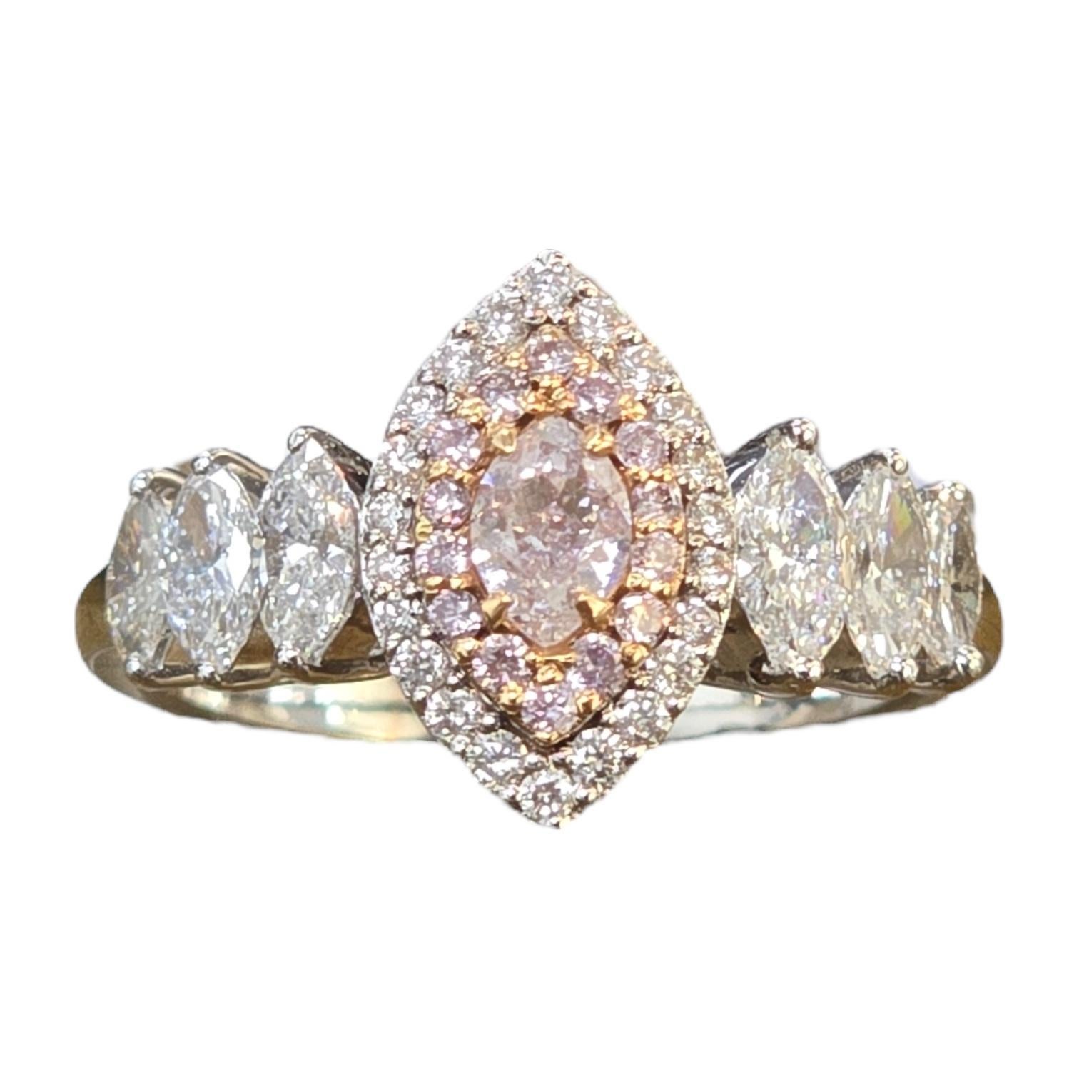 Femenino o masculino Blushing Elegance: Anillo de Diamante Natural Marquesa Rosa de Oro Blanco de 18 K en venta