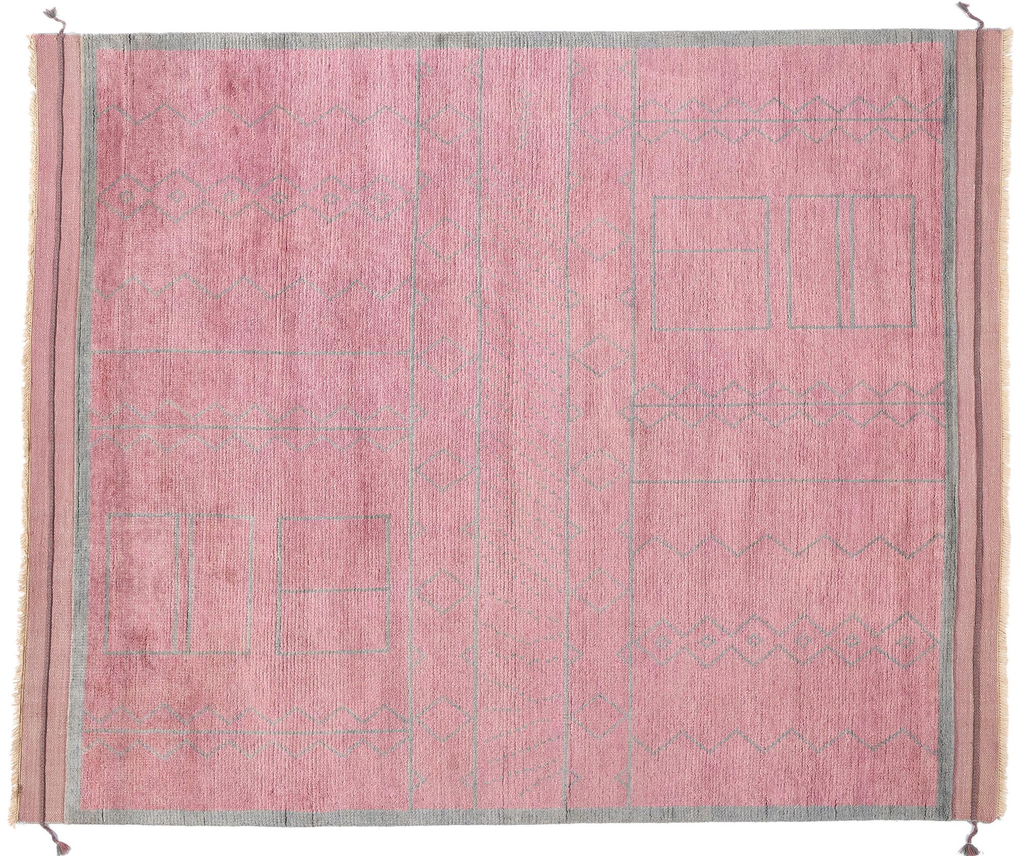 Blushing Nomad Boho Chic Pink Moroccan Rug, 08'04 x 10'02 For Sale 2