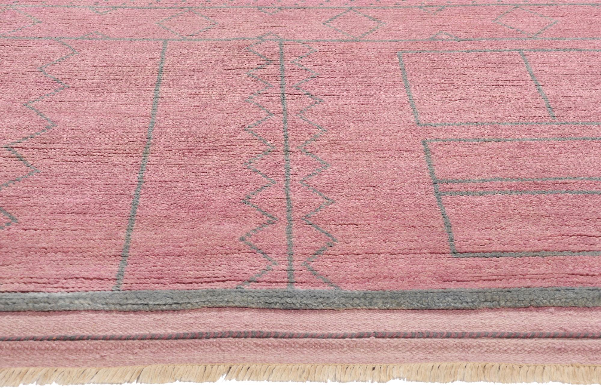 Pakistani Blushing Nomad Boho Chic Pink Moroccan Rug, 08'04 x 10'02 For Sale