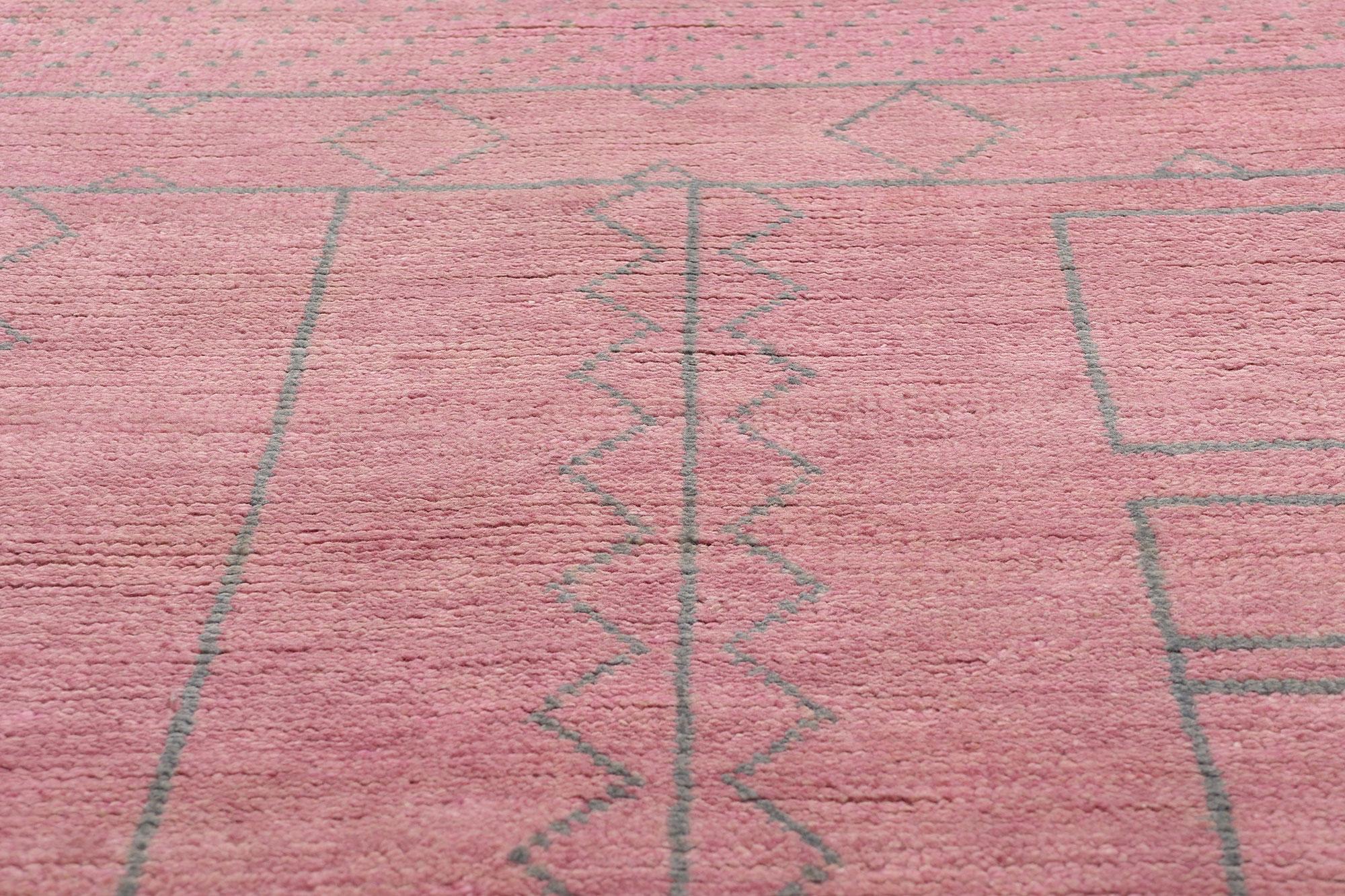 Hand-Knotted Blushing Nomad Boho Chic Pink Moroccan Rug, 08'04 x 10'02 For Sale