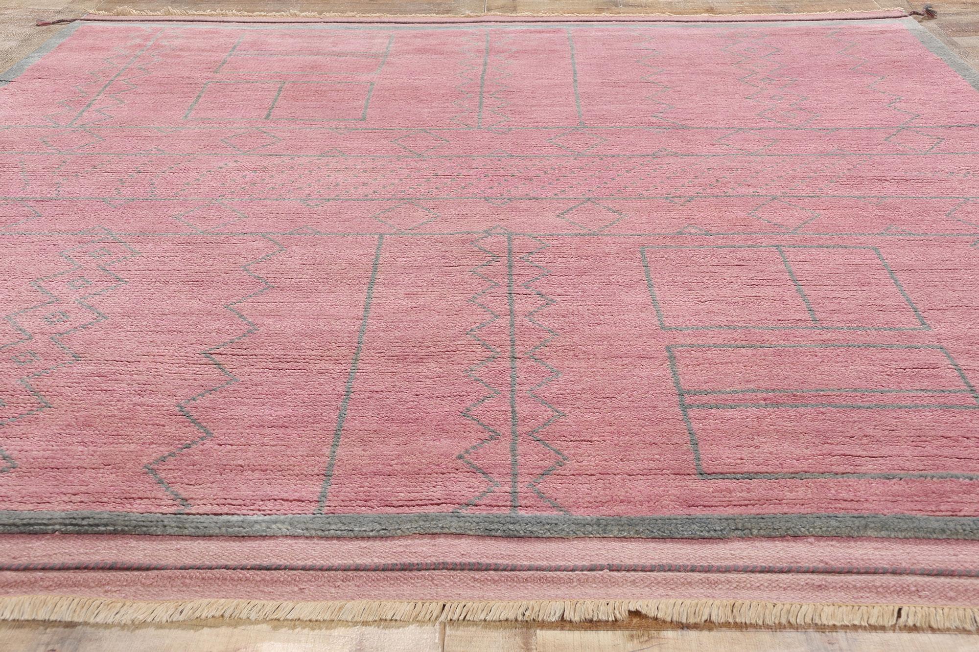 Wool Blushing Nomad Boho Chic Pink Moroccan Rug, 08'04 x 10'02 For Sale