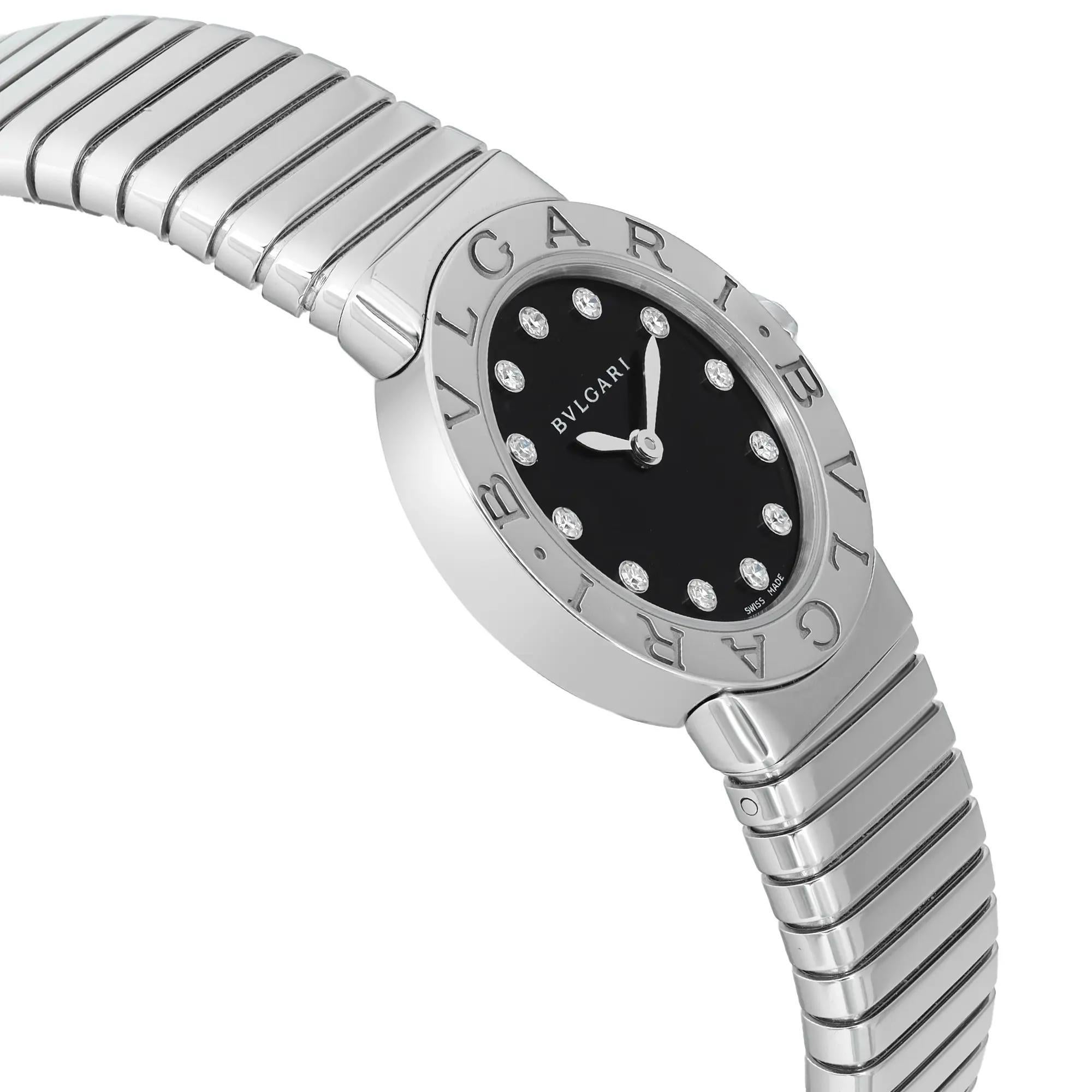 Men's Blvgari Bulgari 26mm Steel Diamond Black Dial Ladies Quartz Watch 102145 For Sale