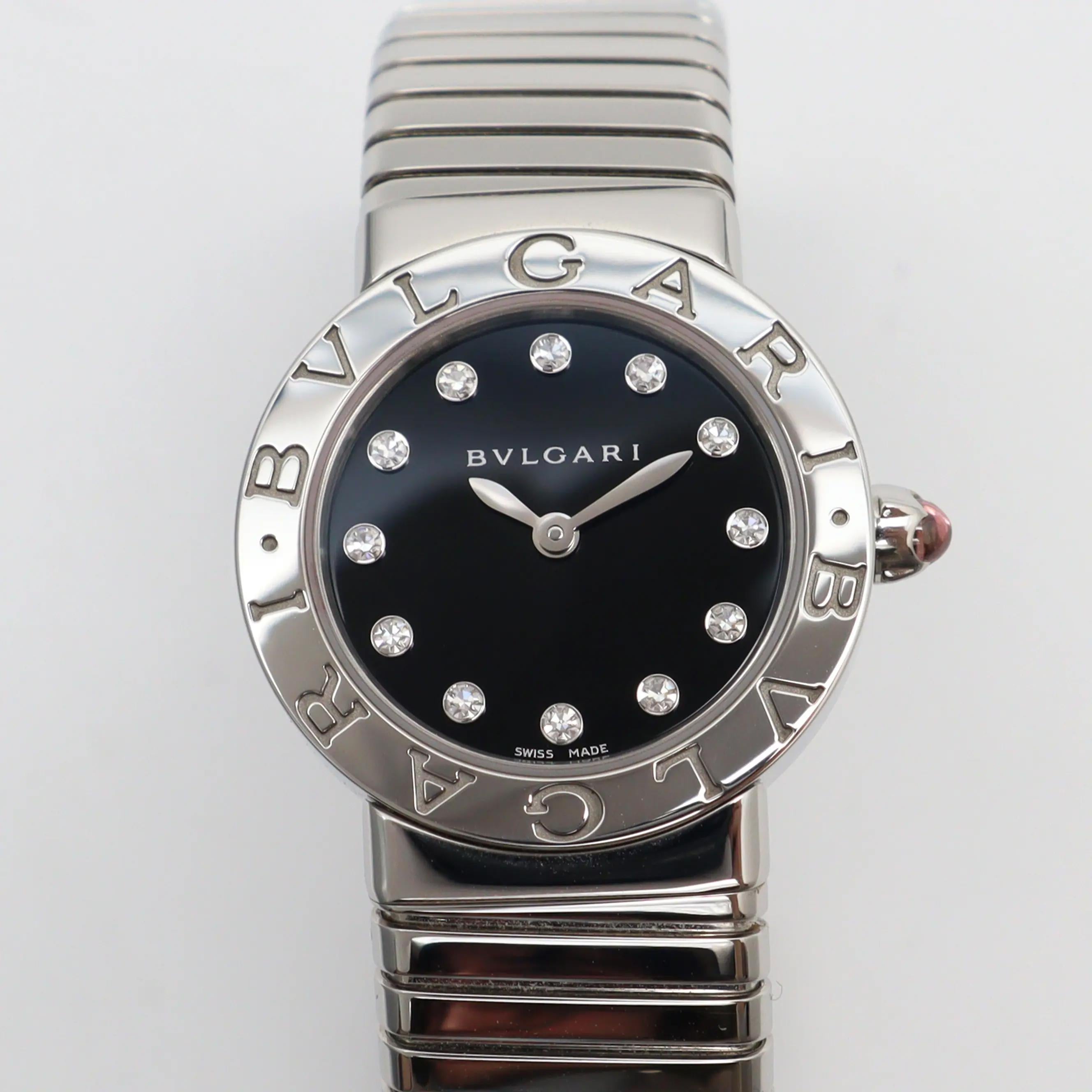 New Blvgari Bulgari 26mm Steel Diamond Black Dial Ladies Quartz Watch 102145 in vendita 2