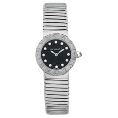 Used Blvgari Bulgari 26mm Steel Diamond Black Dial Ladies Quartz Watch 102145