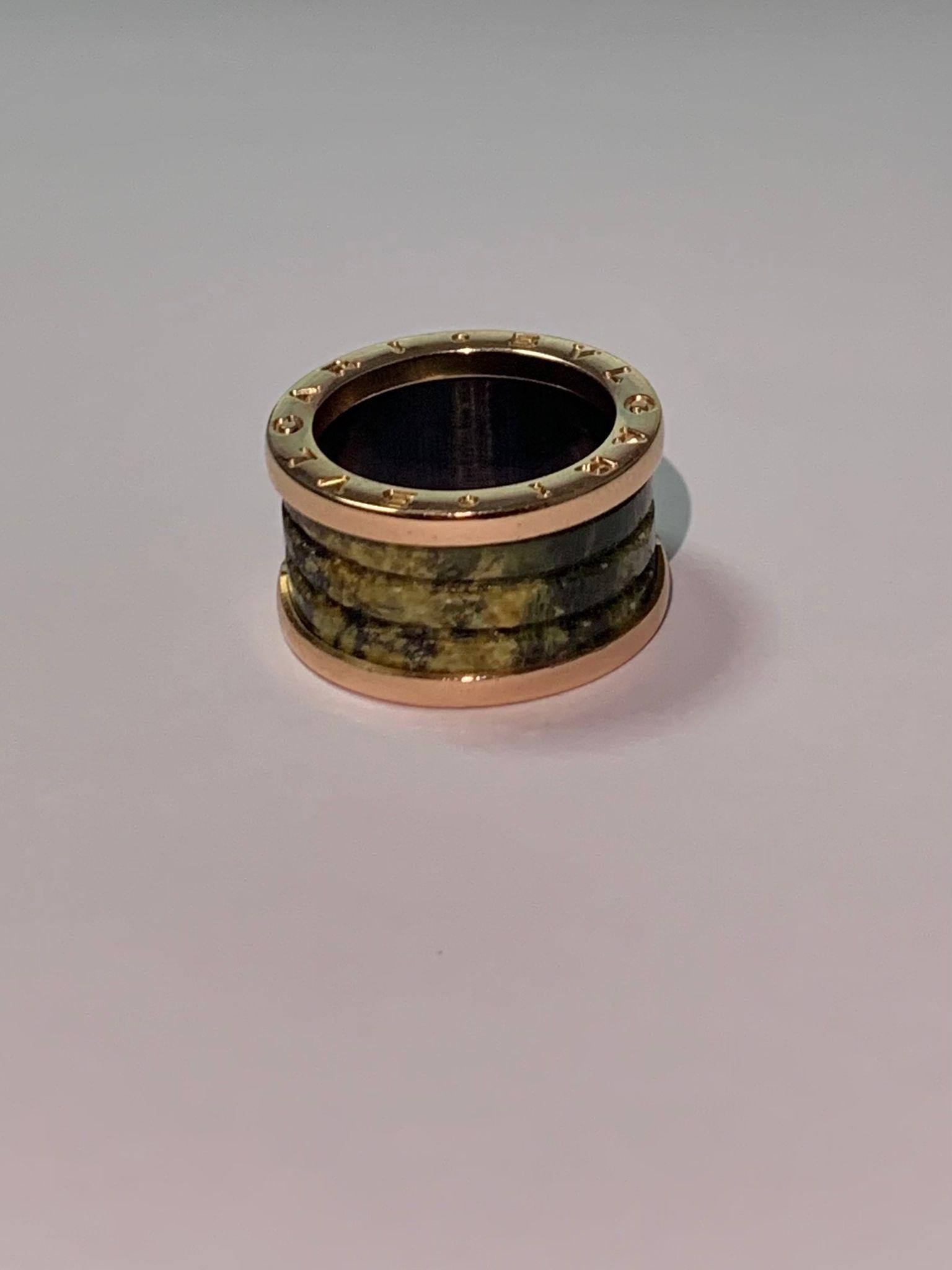 Modern BLVGARI B.zero1 18 Karat Rose Gold and Green Marble 4-Band Ring