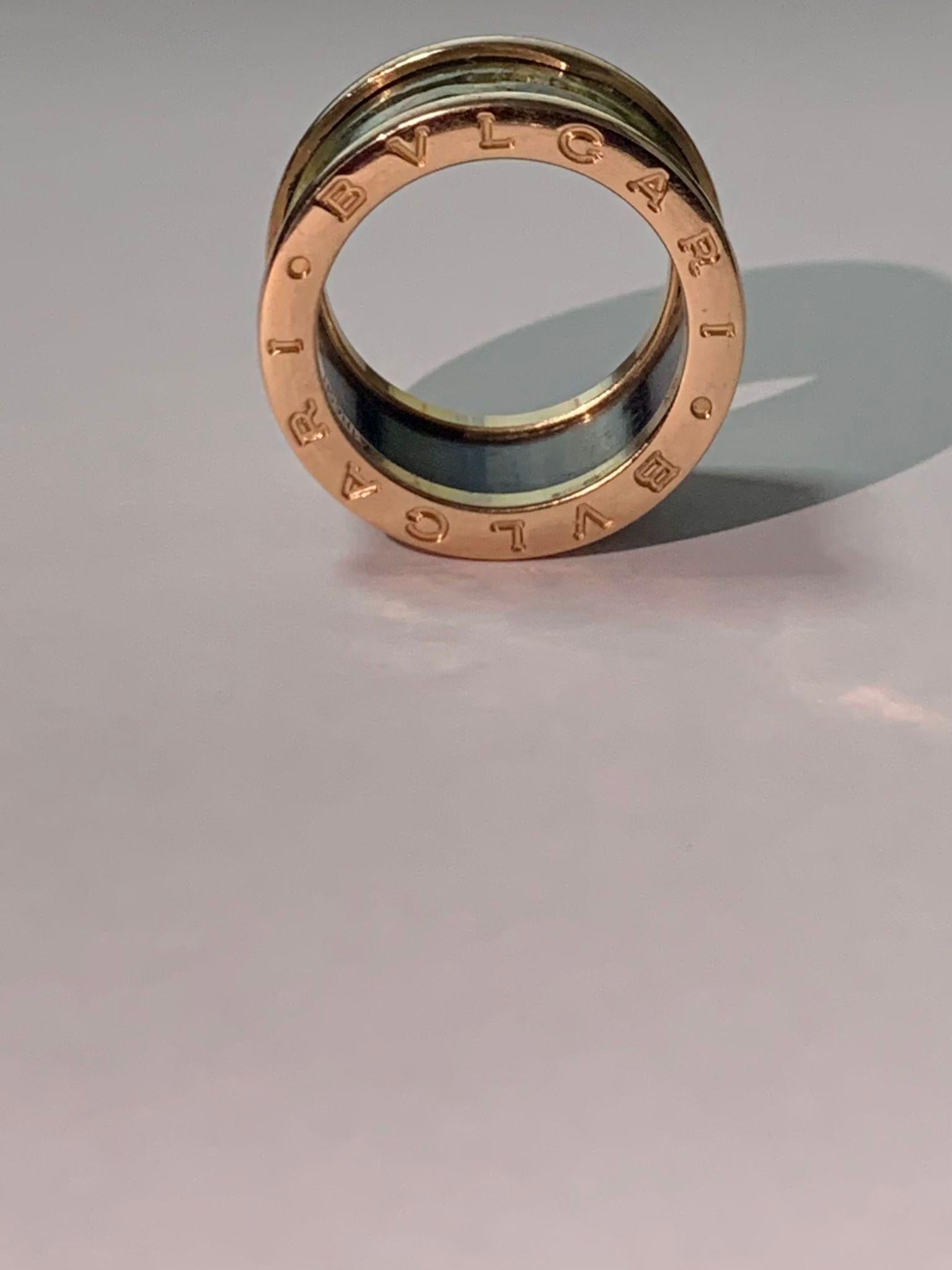 Women's BLVGARI B.zero1 18 Karat Rose Gold and Green Marble 4-Band Ring