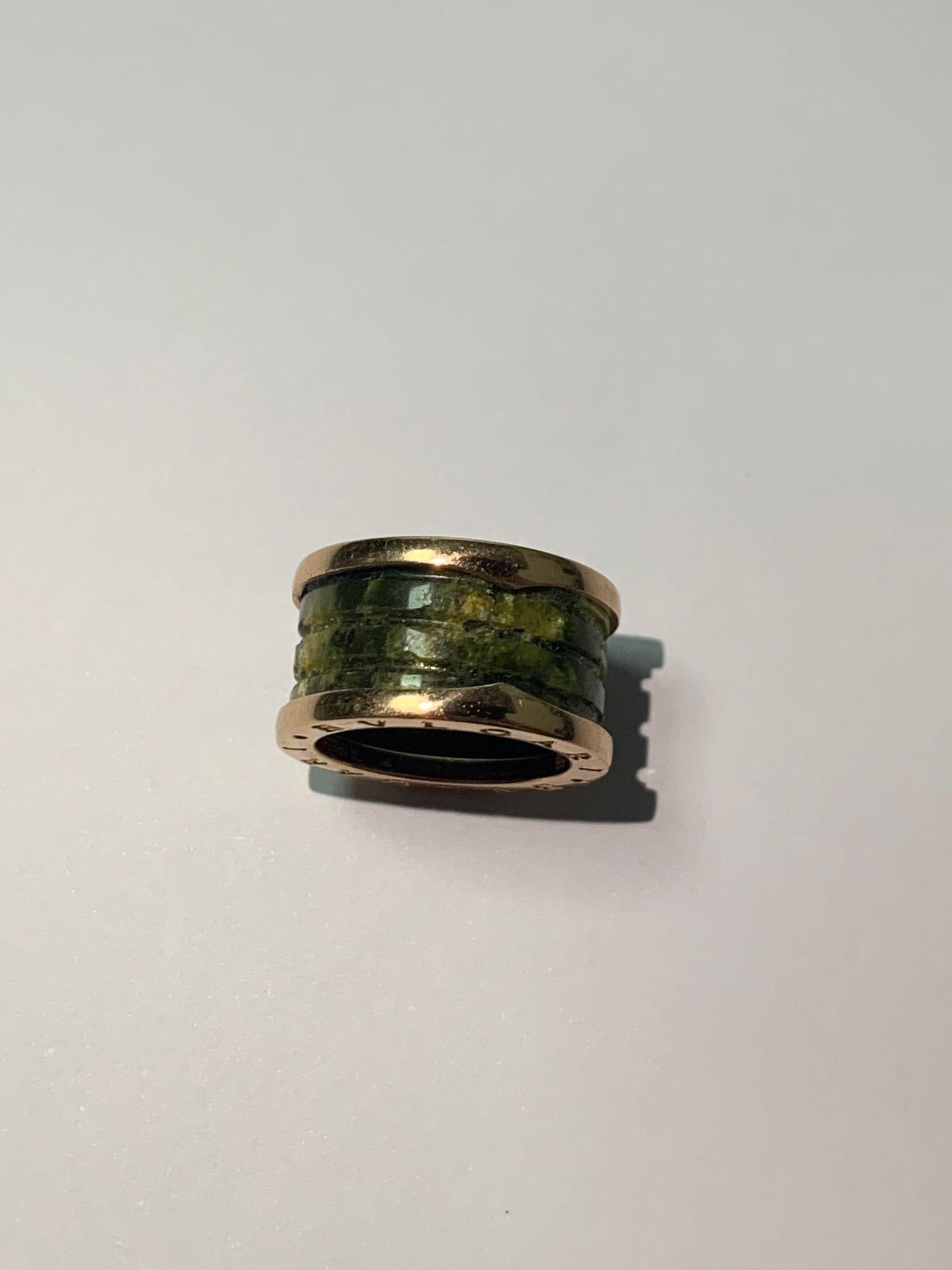 BLVGARI B.zero1 18 Karat Rose Gold and Green Marble 4-Band Ring 1