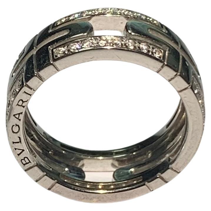 BLVGARI Open Parentesi 18K White Gold Diamond Ring 
