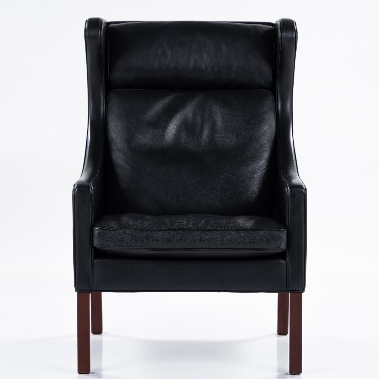 Leather BM 2204 Wingback chair by Børge Mogensen For Sale