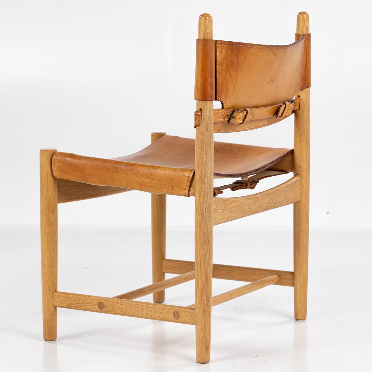 Danish Set of 4 dining 'Hunting Chairs' in patinated oak For Sale