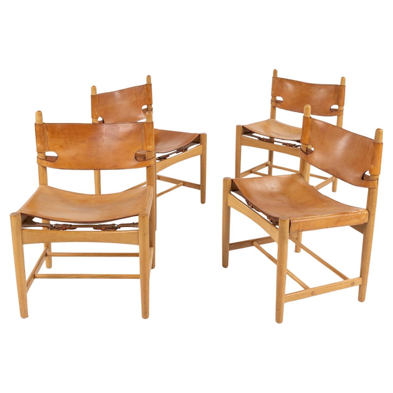 Set of 4 dining 'Hunting Chairs' in patinated oak