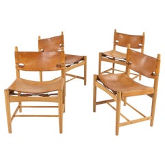 Vintage Set of 4 dining 'Hunting Chairs' in patinated oak