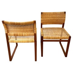 BM-61 Chairs by Børge Mogensen, Mahogany & Rattan, Denmark, 1957