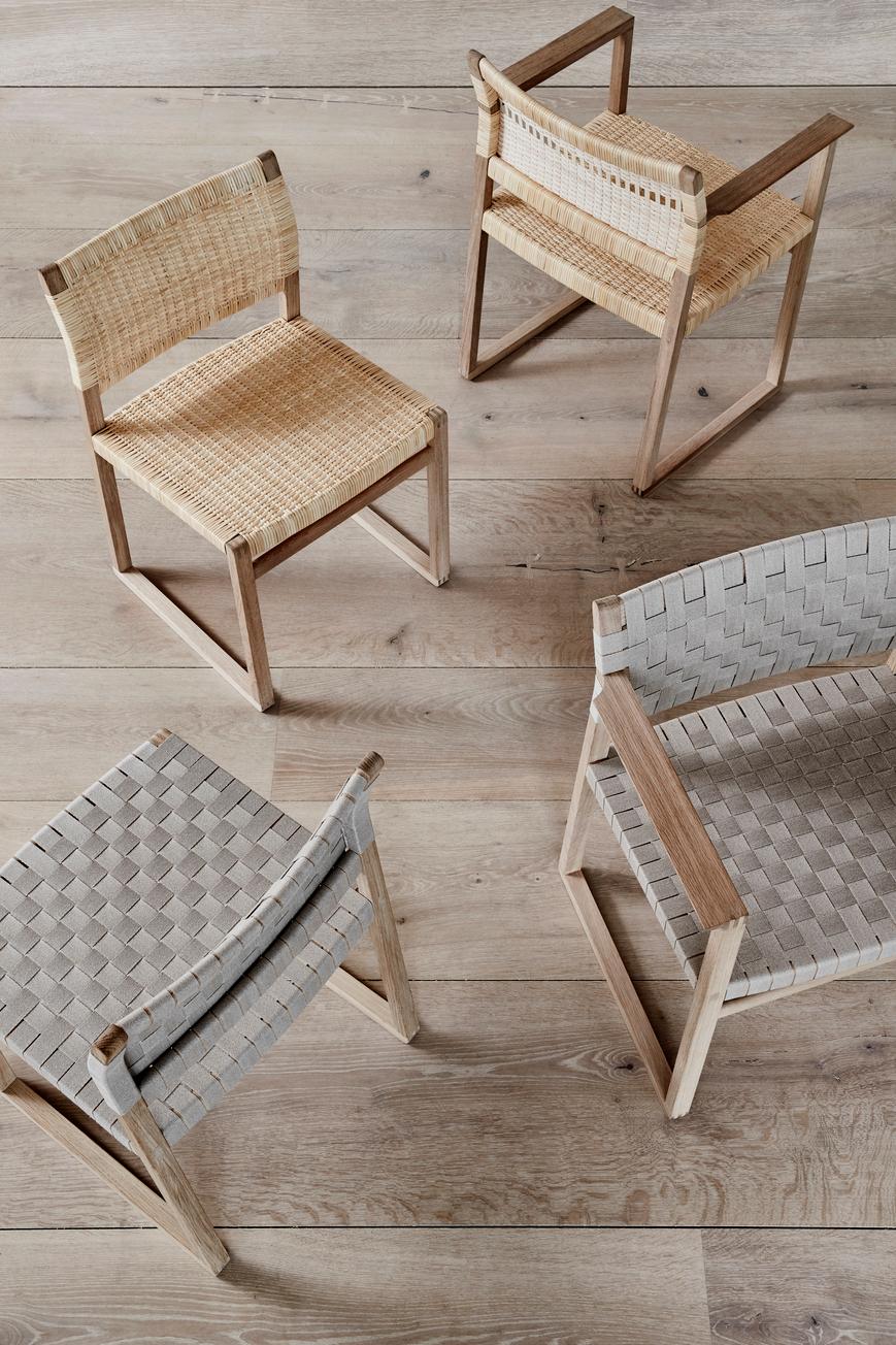 Danish BM61 Chair, Lacquered Oak/Natural Cane Wicker, by Børge Mogensen for Fredericia For Sale