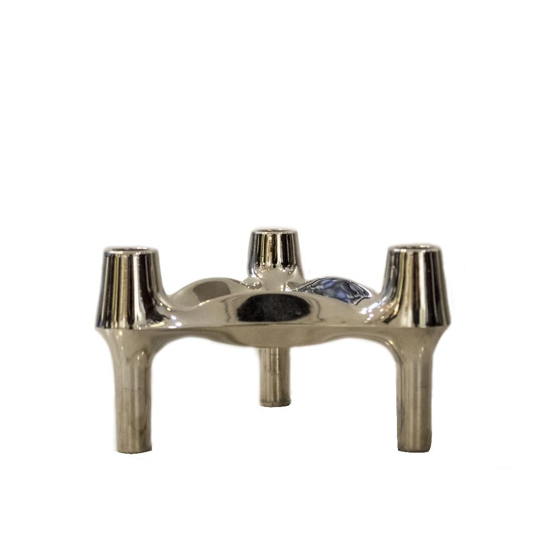 Set of 16 +(1) modular candle holders, made in chrome steel and Zinc.

BMF Quist Variomaster stacking candle holders designed by Werner Stoff and Hans Nagel, Produced by BMF Bayerischen Metallwaren Fabrik (West Germany).

The candelabra can be