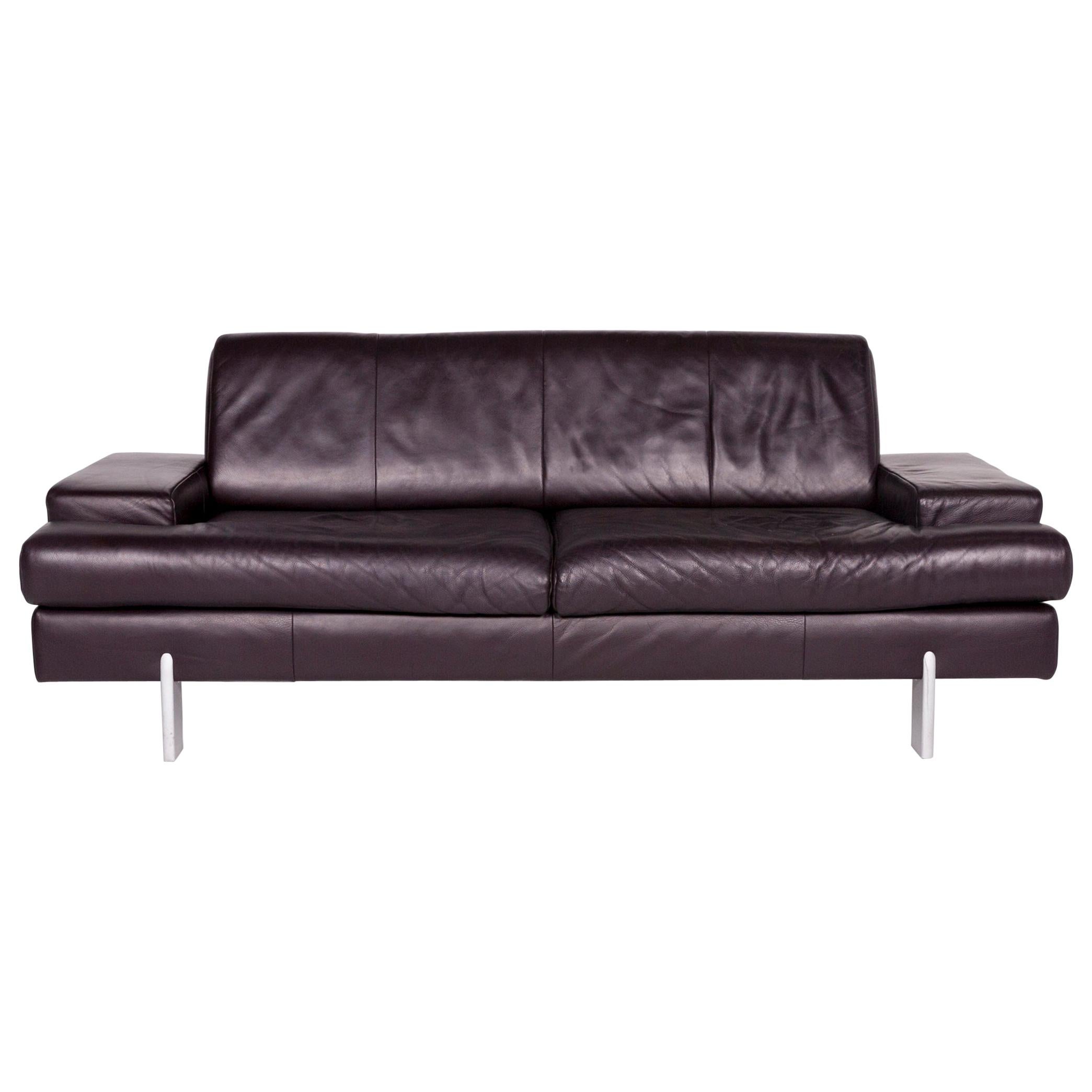 BMP Rolf Benz Leather Sofa Aubergine Three-Seat Couch For Sale