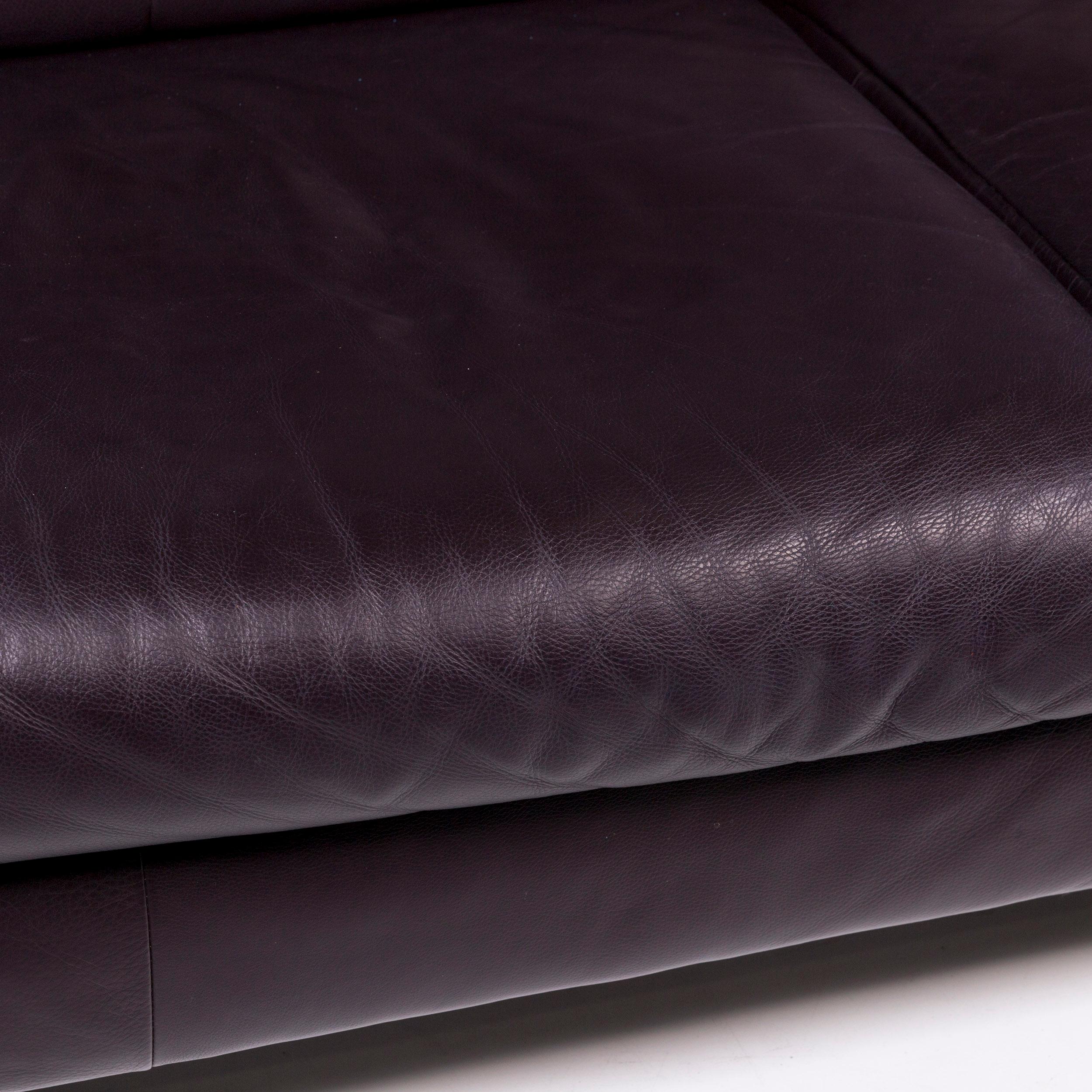 Modern BMP Rolf Benz Leather Sofa Aubergine Three-Seat Couch For Sale