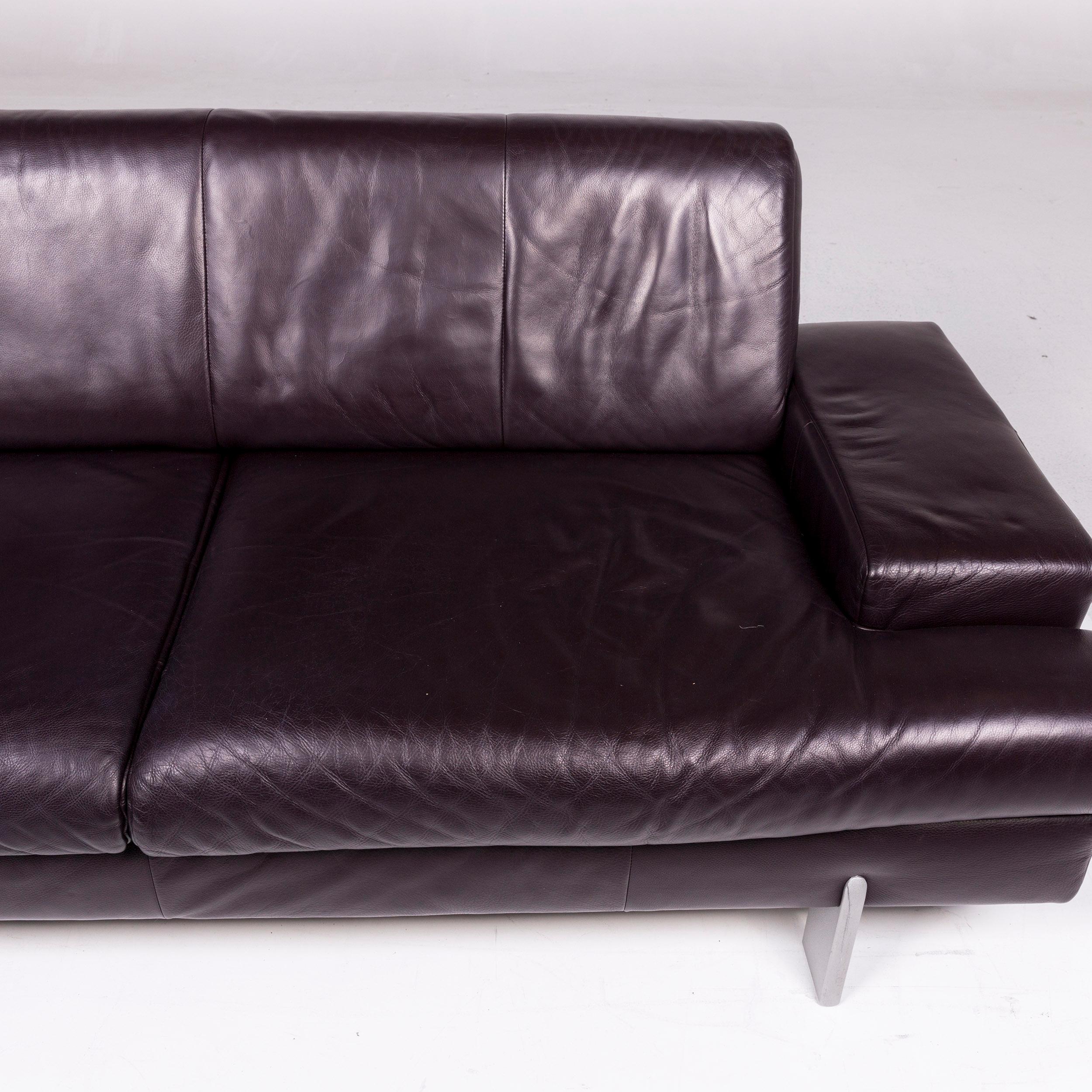 BMP Rolf Benz Leather Sofa Aubergine Three-Seat Couch In Good Condition For Sale In Cologne, DE