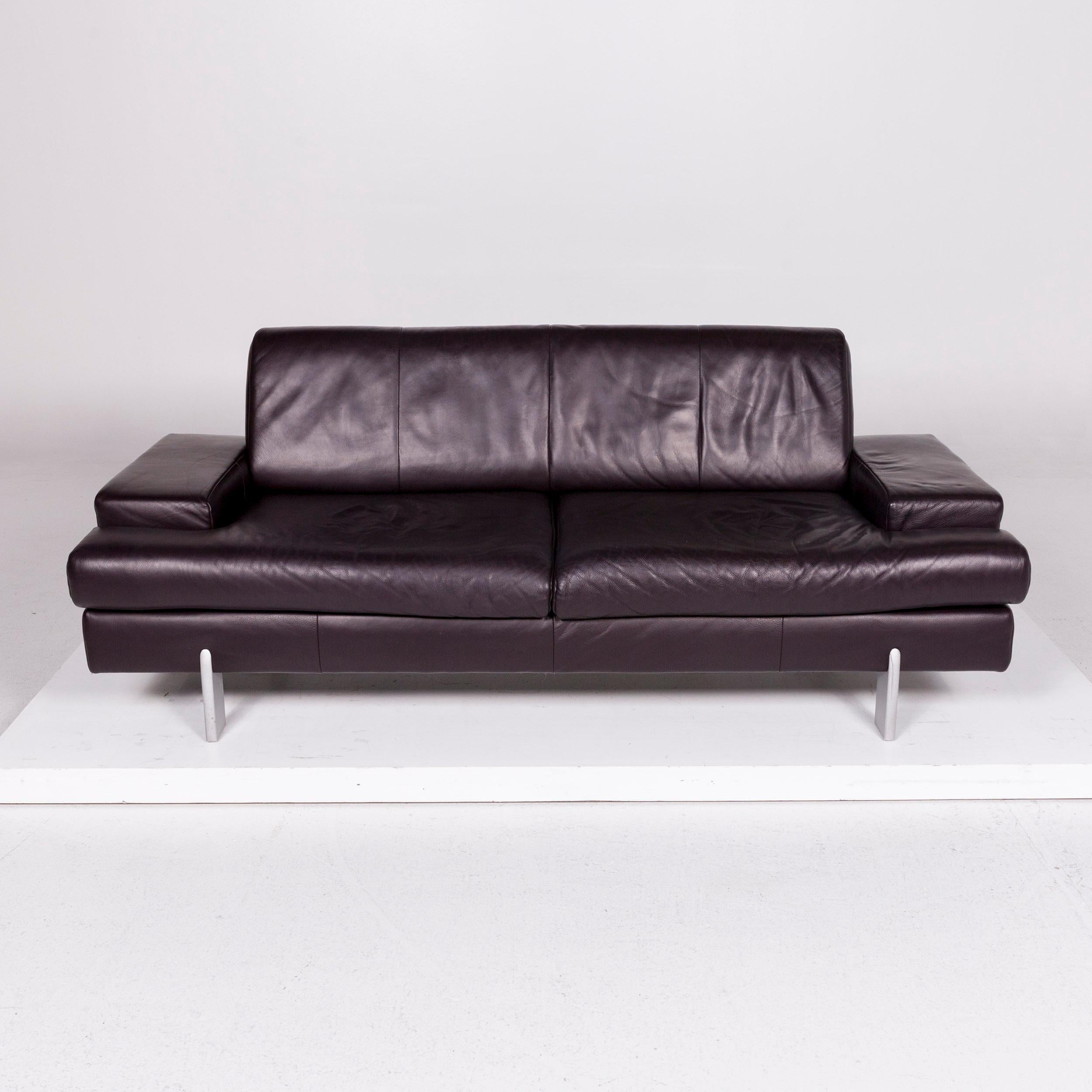 Contemporary BMP Rolf Benz Leather Sofa Aubergine Three-Seat Couch For Sale