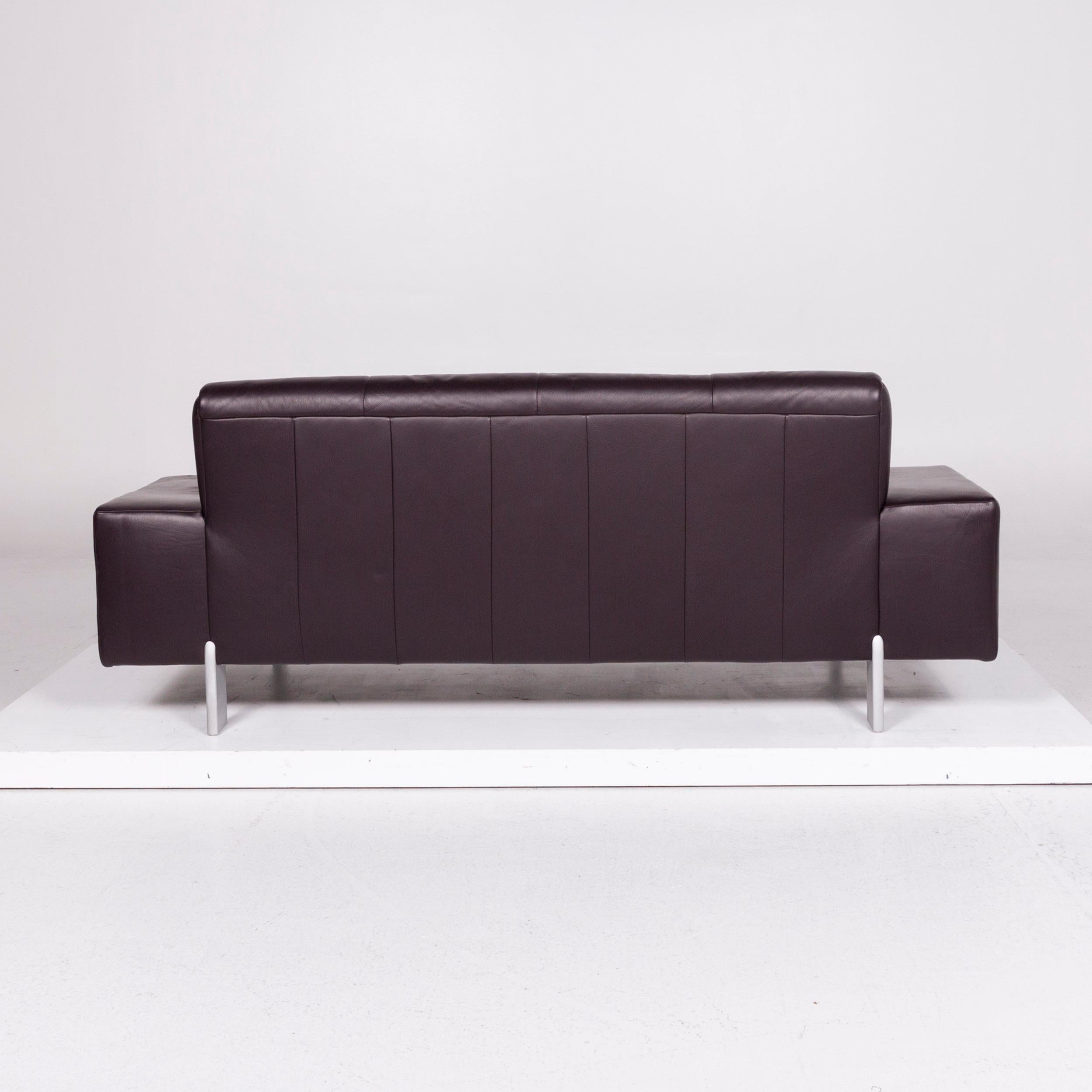 BMP Rolf Benz Leather Sofa Aubergine Three-Seat Couch For Sale 2